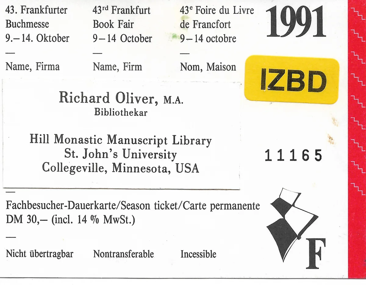 1991 Frankfurter Buchmesse Dauerkarte — 1