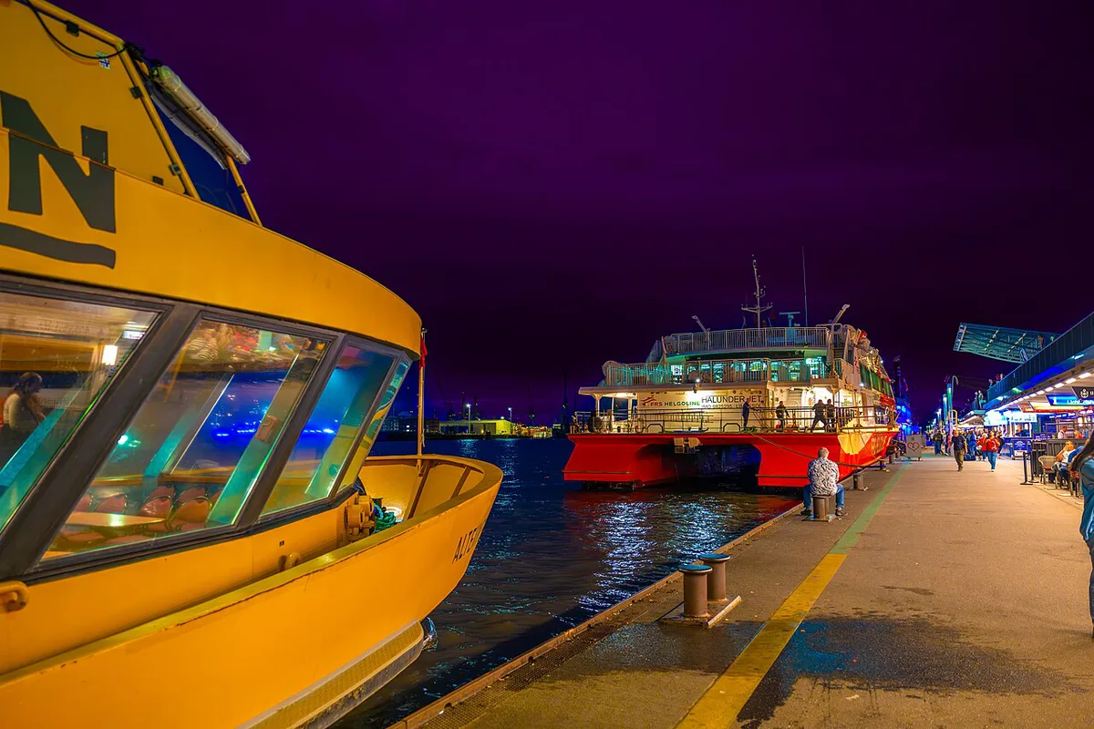 The Landungsbruecken and Hamburg harbour with crowds on the waterfront — 1